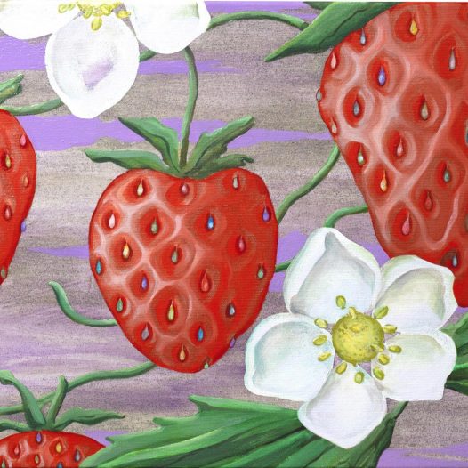 E.M.C. Collard:  strawberries at dusk, 2024, Öl und Acryl auf Leinwand, 40 x 50 cm € 1.800,-
